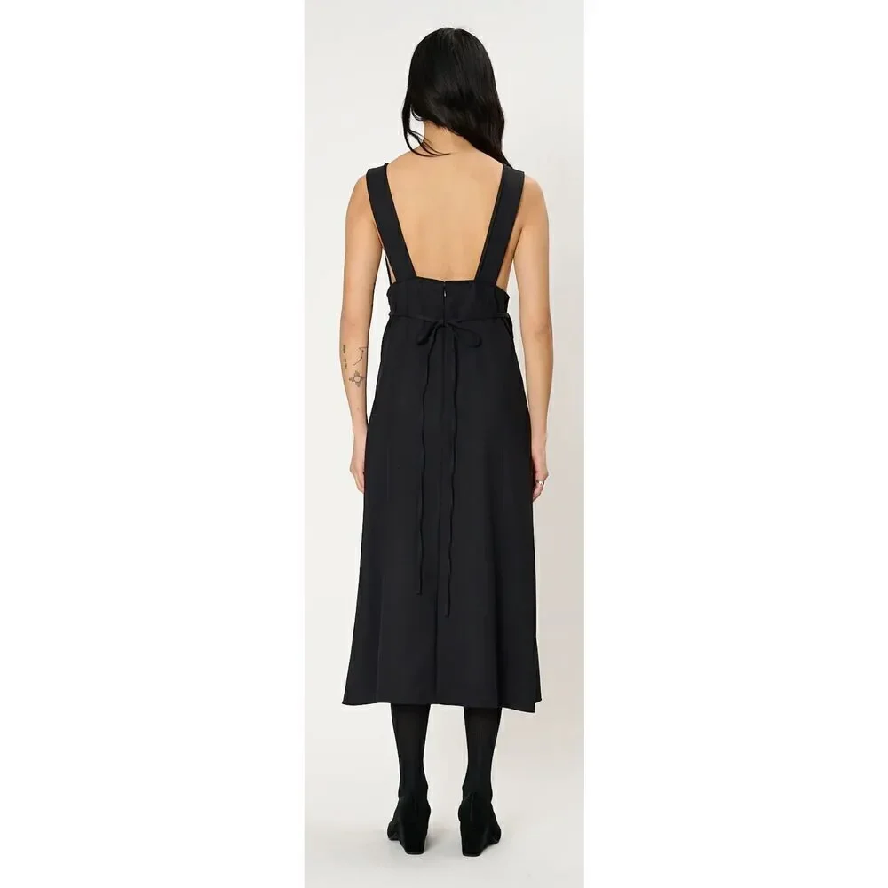 PLAN C Ruffle Midi Dress in Navy Black NWT Size 40/ US size 2/4